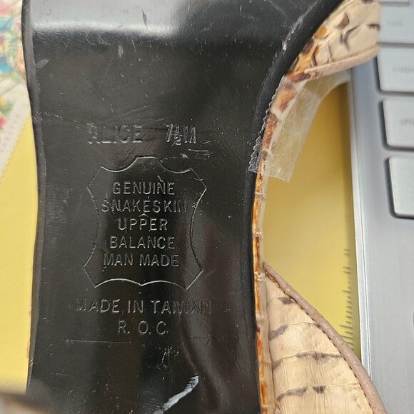 VINTAGE 80'S ALICE PINK GENUINE SNAKESKIN HEELS WITH NEW TOP PIECES SIZE 7.5 M - Picture 4 of 4